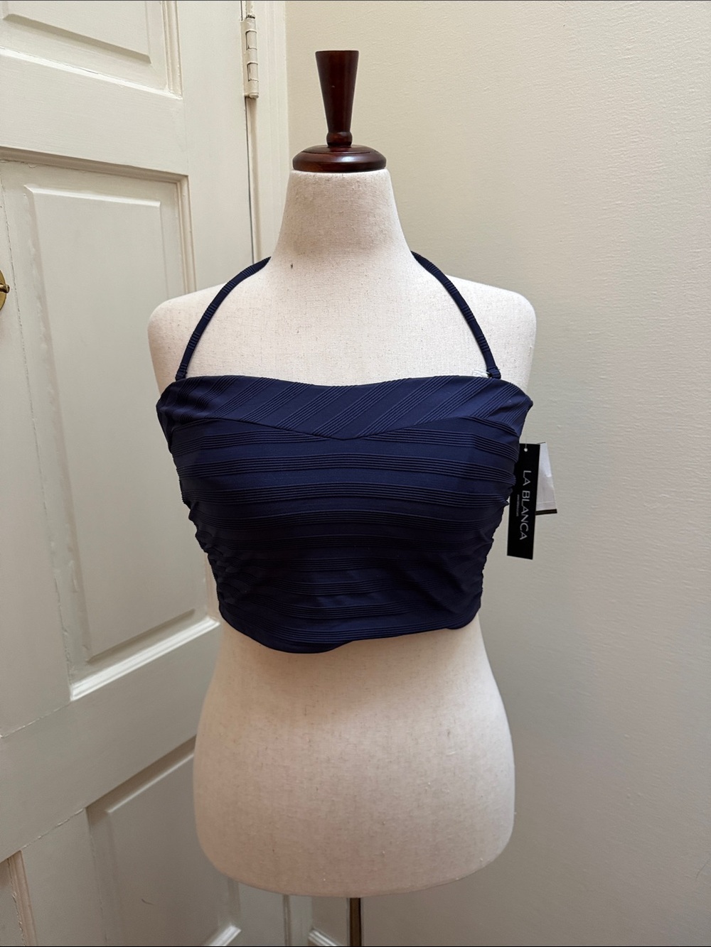 La Blanca Navy Textured Halter Bandeau Swim Top